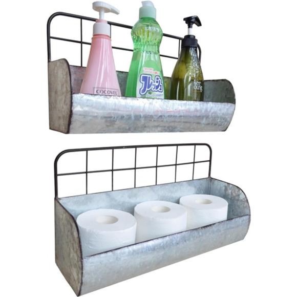 Galvanized Metal Farmhouse Wall Storage Holder Rustic Tin Shelves for Kitchen - Picture 1 of 7